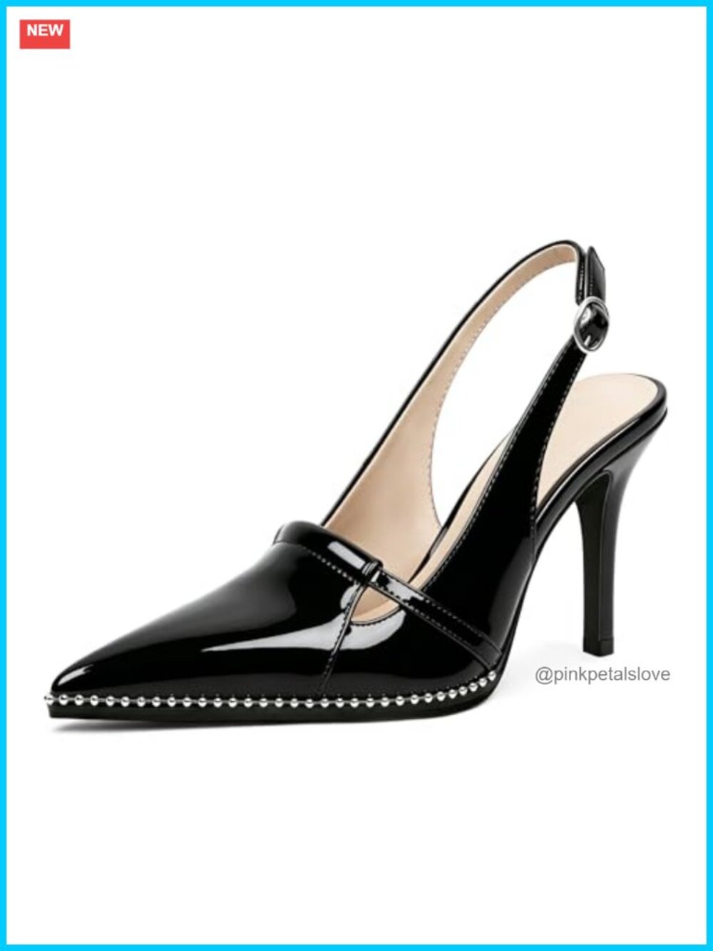 Soireelady Slingback Heels Pointed Toe Stiletto Beaded High Heel Pumps